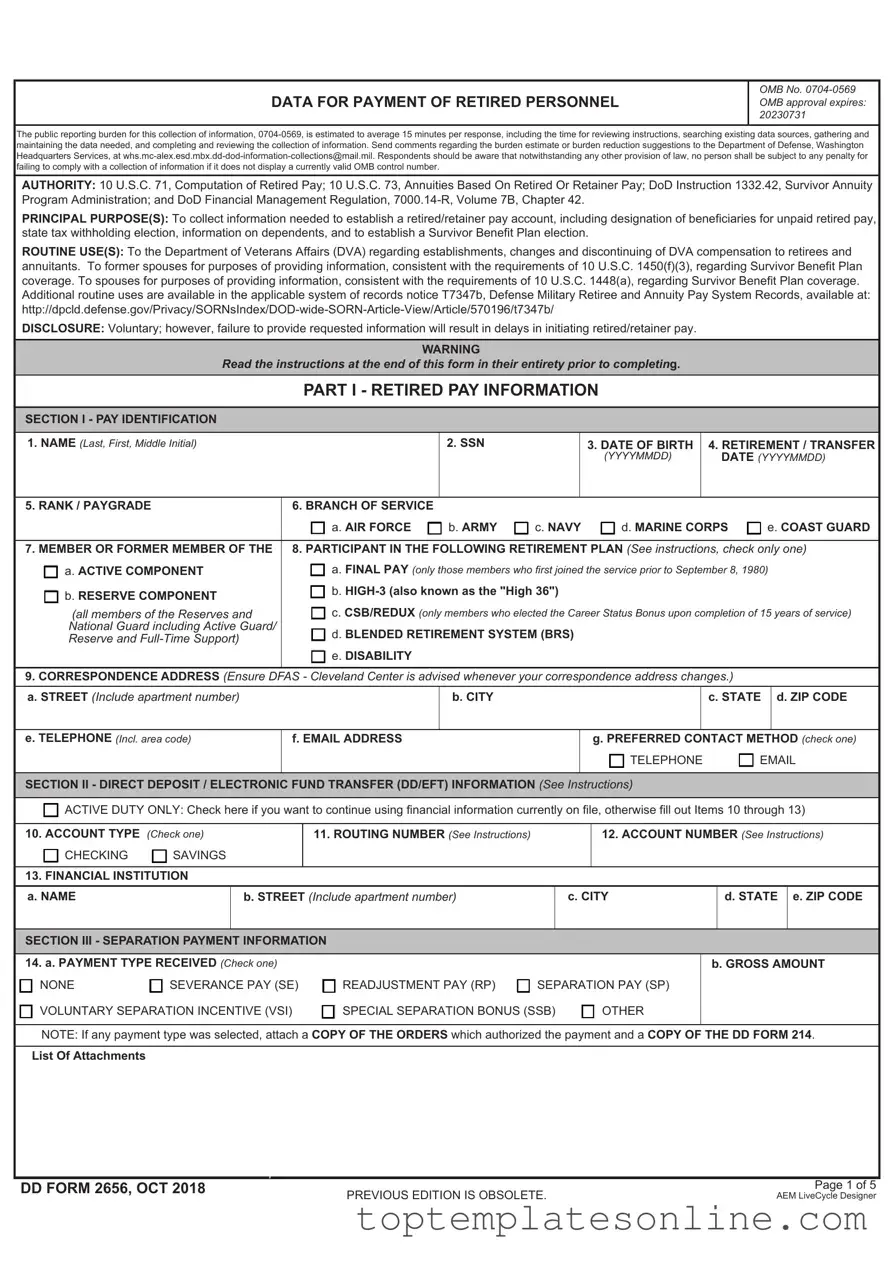 Fillable DD 2656 Form