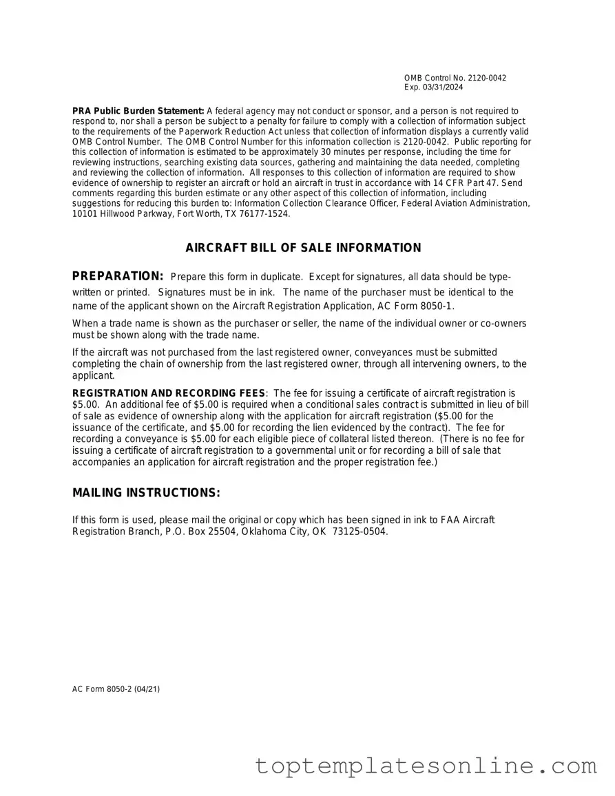 Fillable Aircraft Bill of Sale AC 8050-2 Form