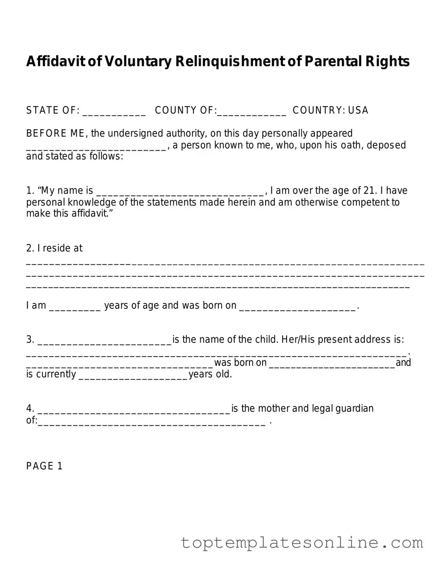 Fillable Affidavit Parental Rights Form