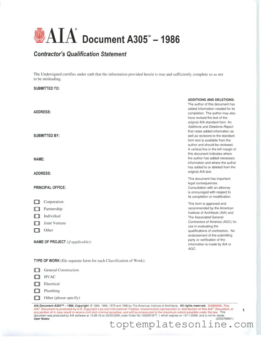 Fillable AIA A305 Form