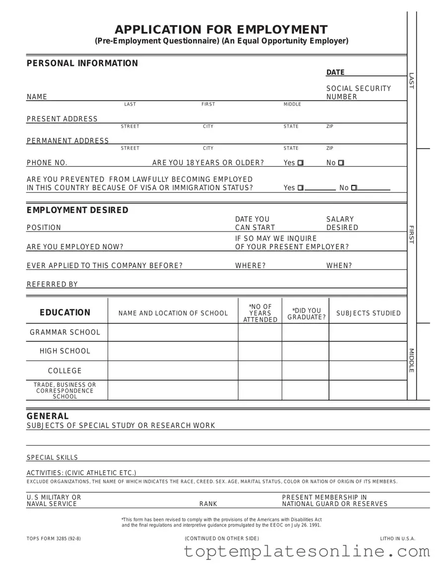 Fillable Employment Application Pdf Form