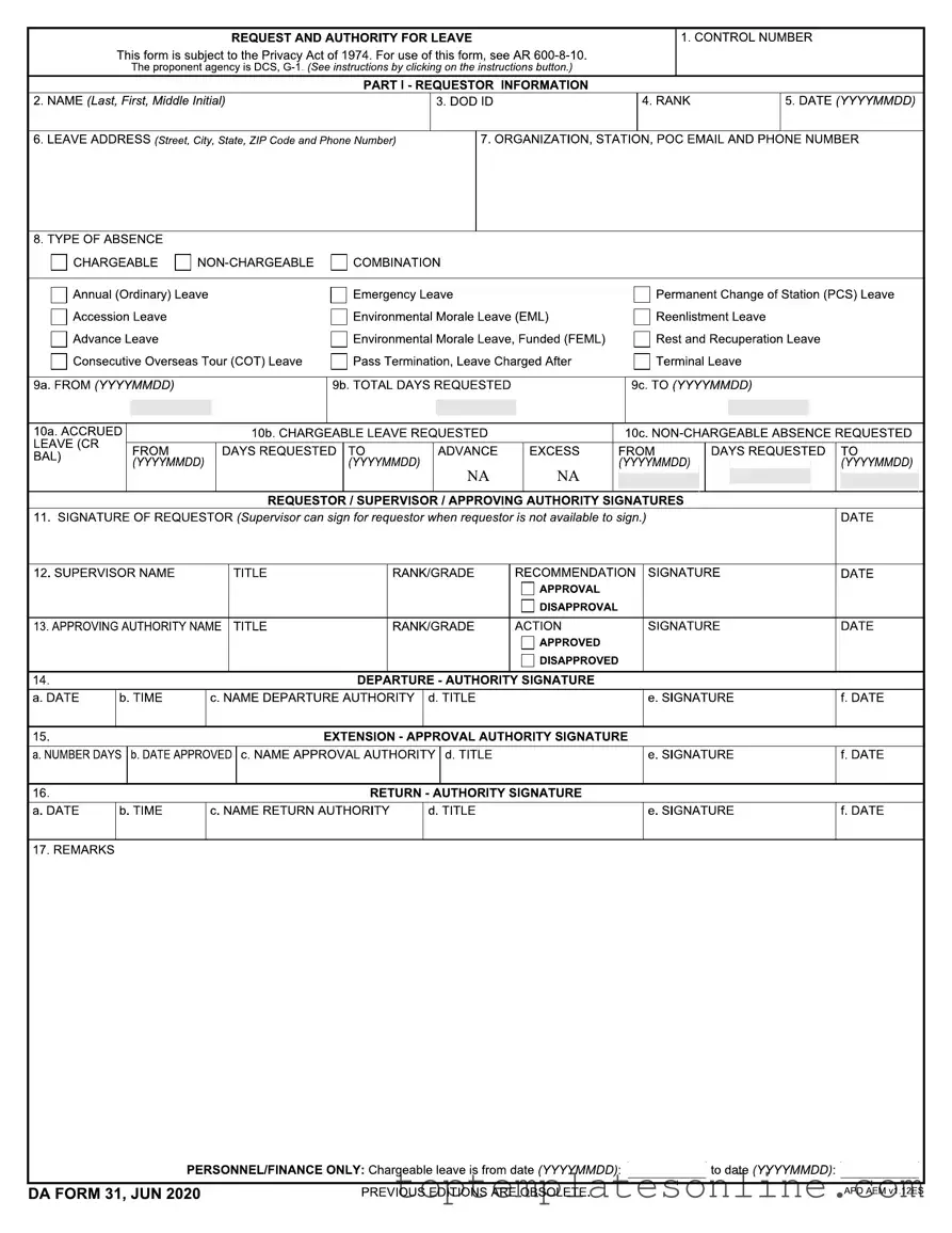 Fillable Da 31 Form