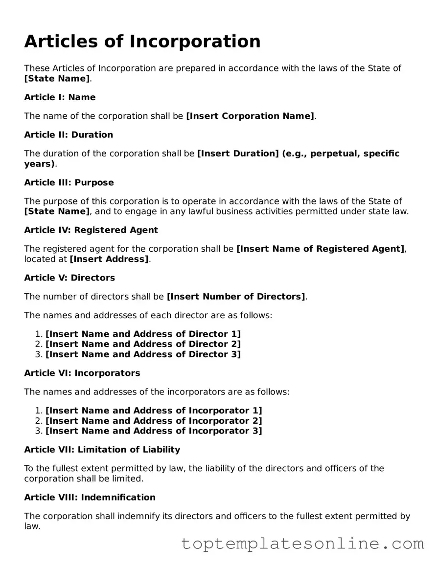 Attorney-Approved Articles of Incorporation Form