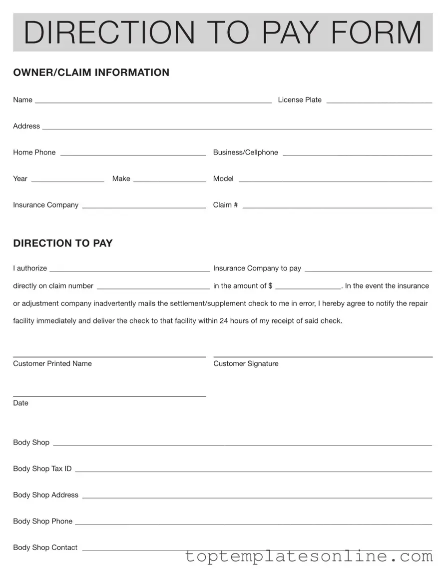 Fillable Authorization And Direction Pay Form