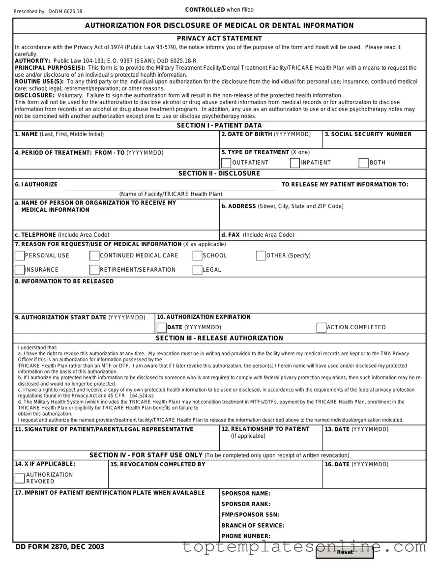 Fillable DD 2870 Form