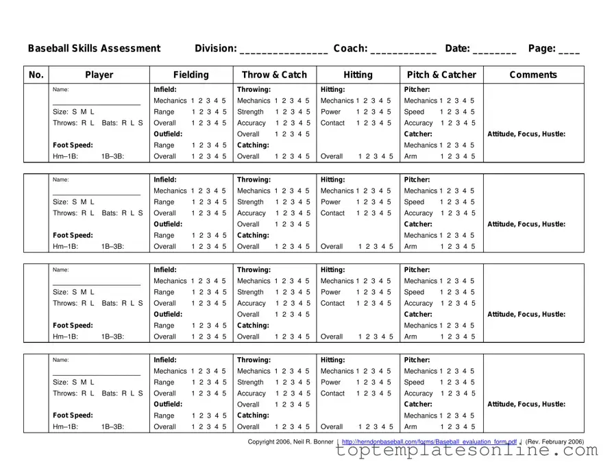 Fillable Baseball Assessment Form