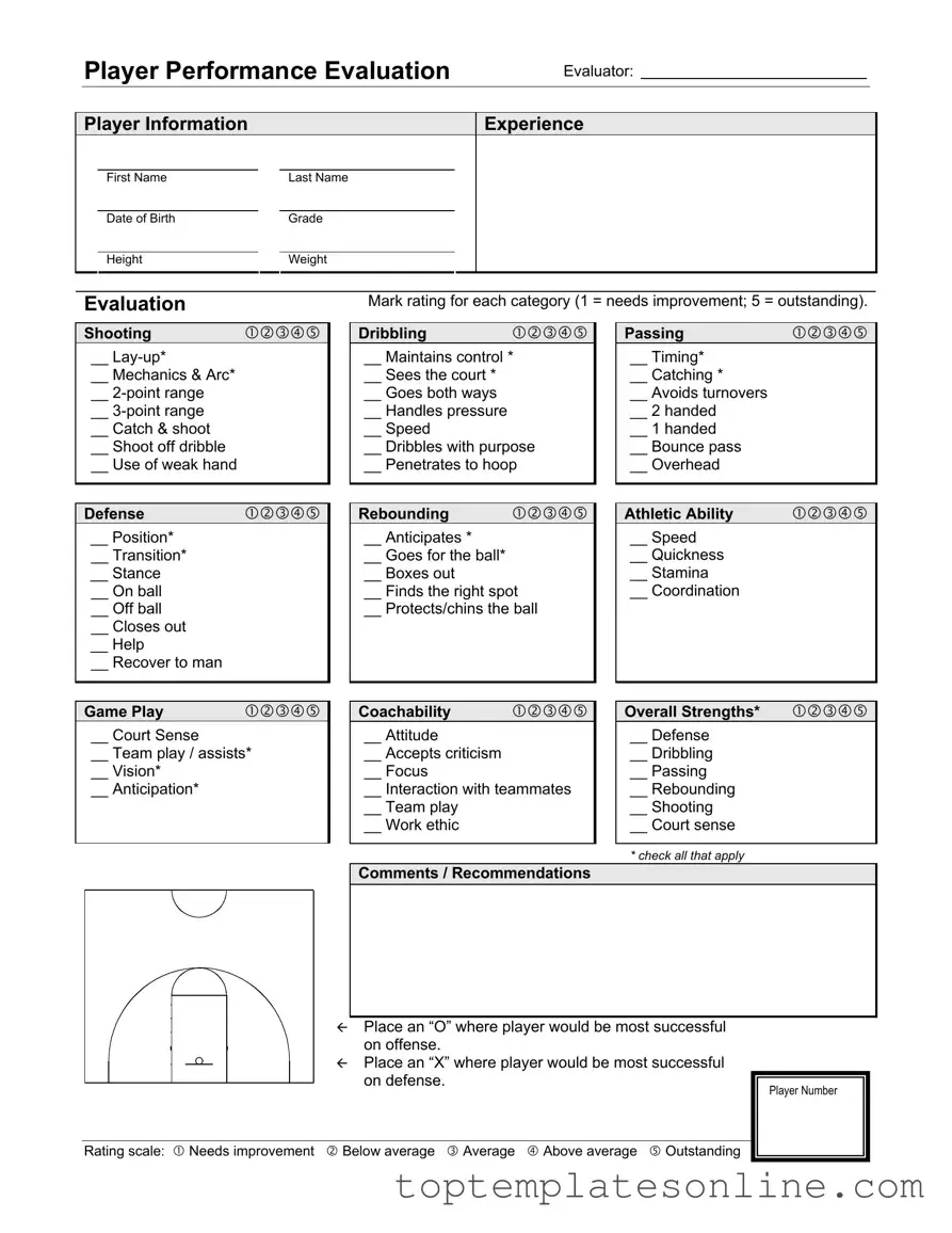 Fillable Basketball Evaluation Form