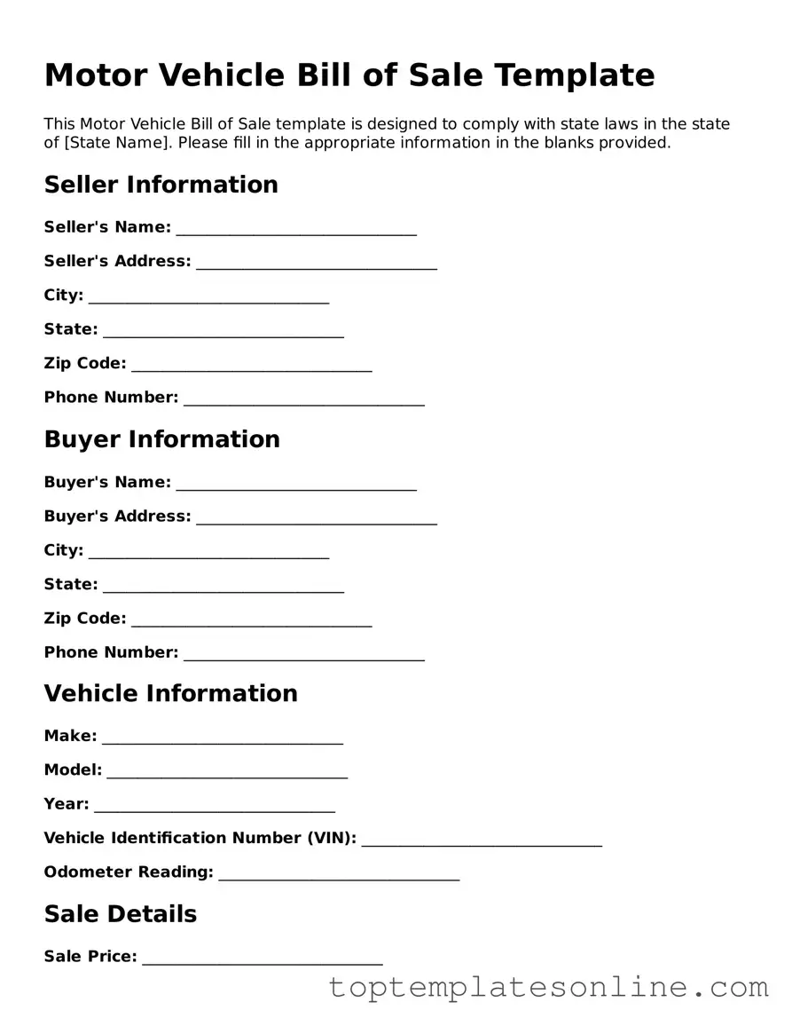 Attorney-Approved Motor Vehicle Bill of Sale Form