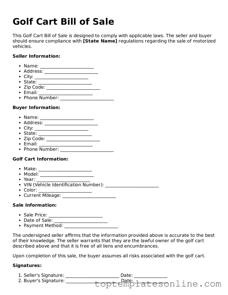 Attorney-Approved Golf Cart Bill of Sale Form