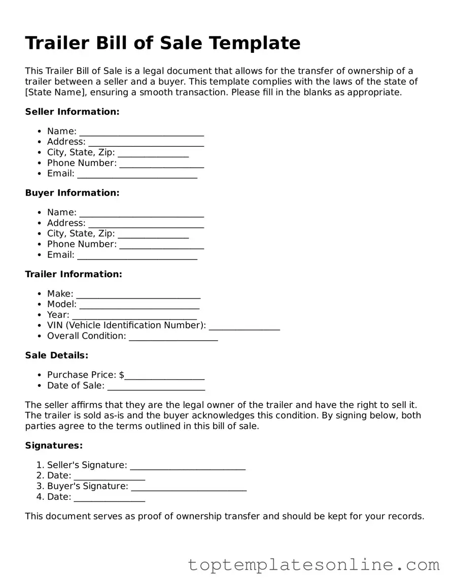 Attorney-Approved Trailer Bill of Sale Form