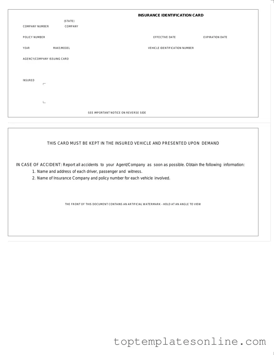 Fillable Auto Insurance Card Form