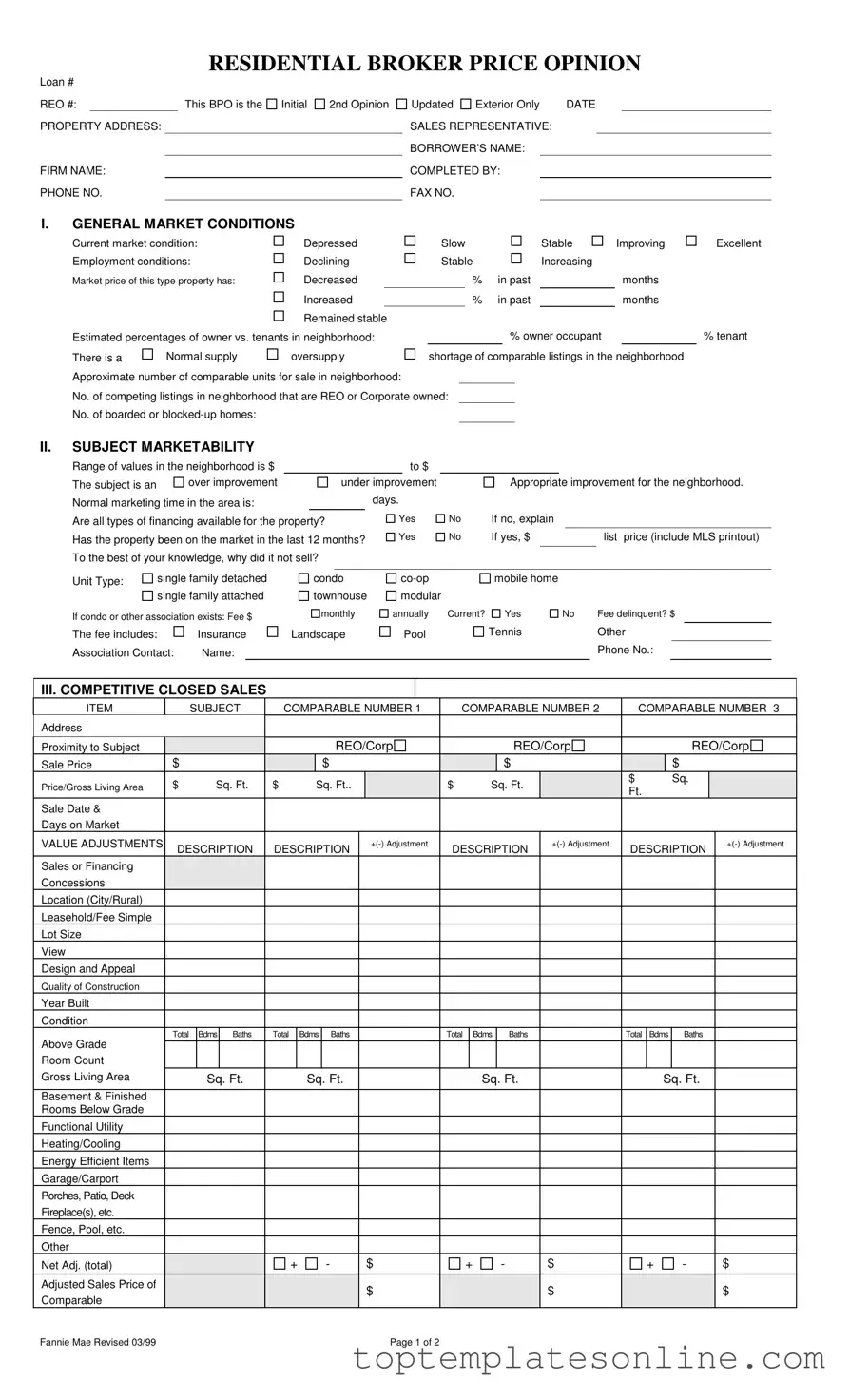 Fillable Broker Price Opinion Form