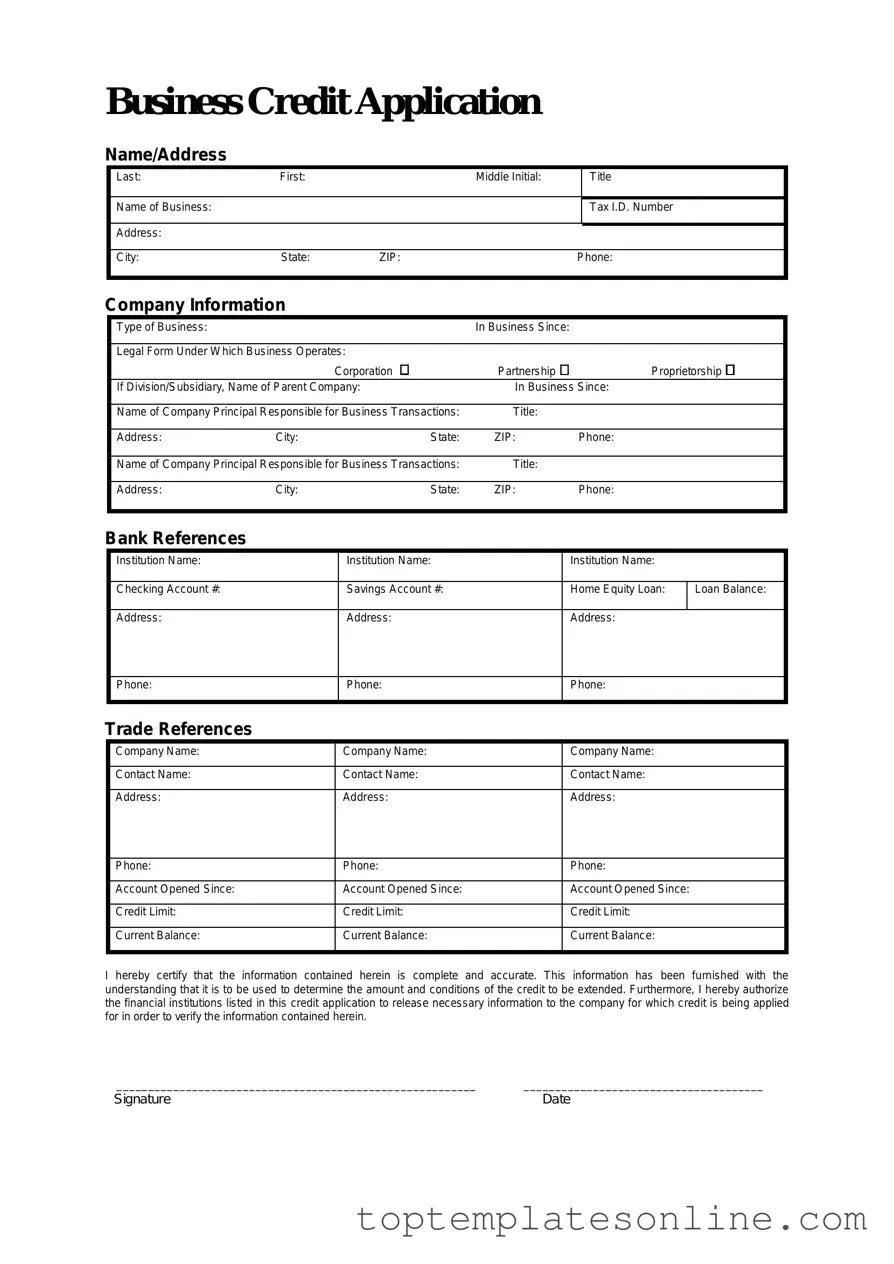 Fillable Business Credit Application Form