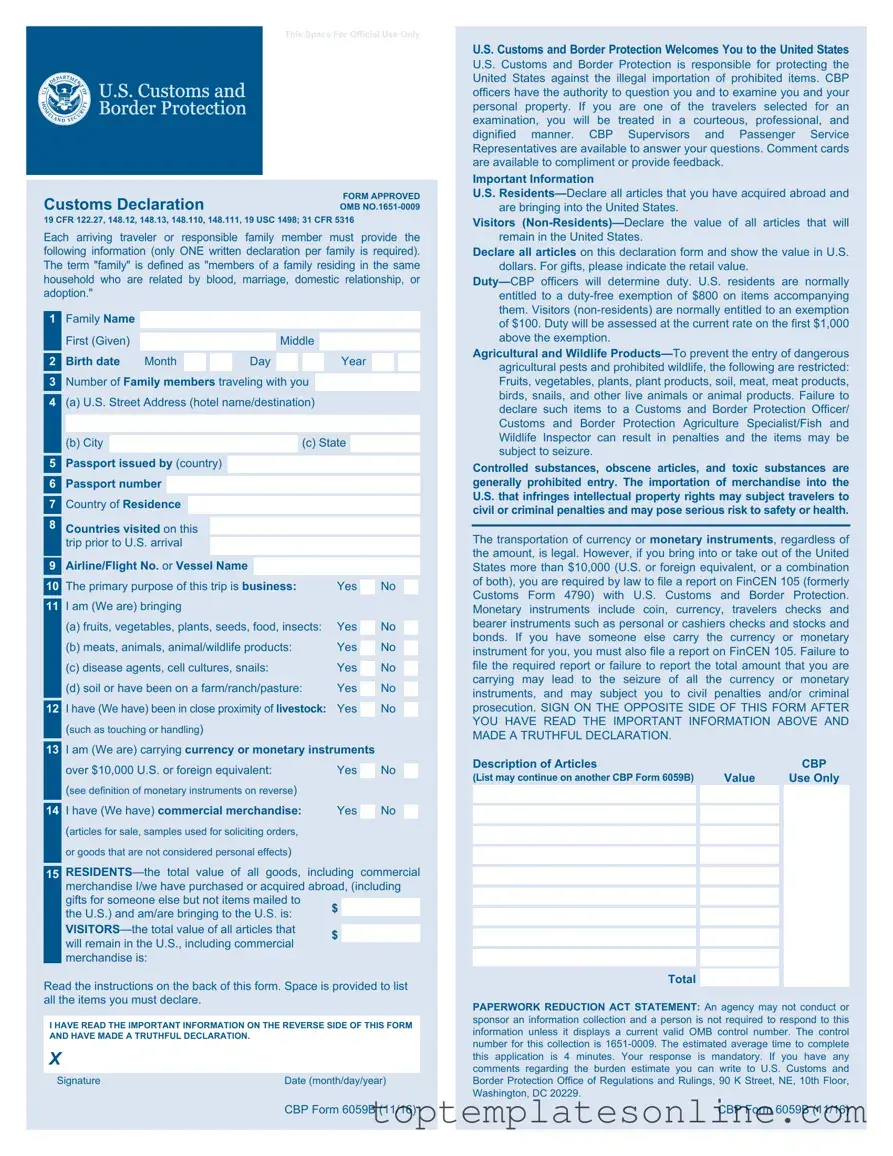 Fillable CBP 6059B Form