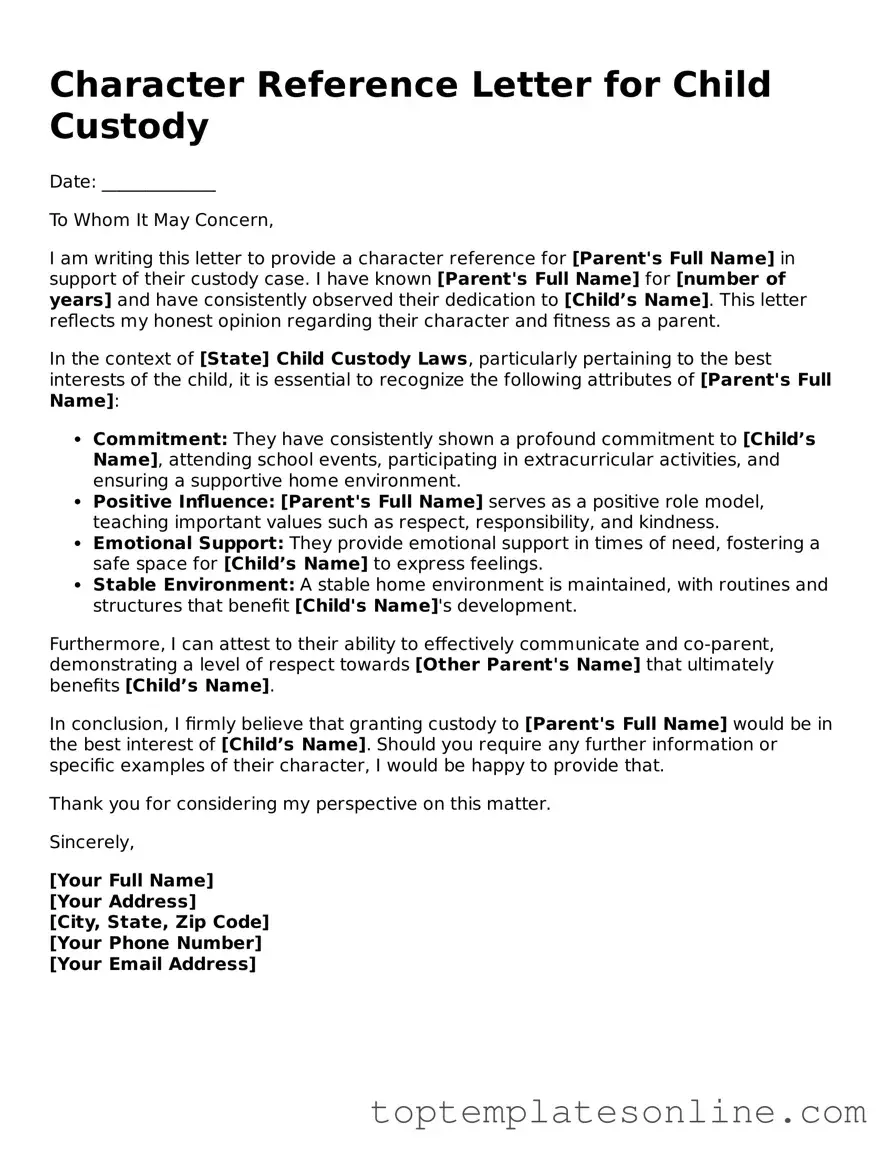 Attorney-Approved Character Reference Letter for Child Custody Form