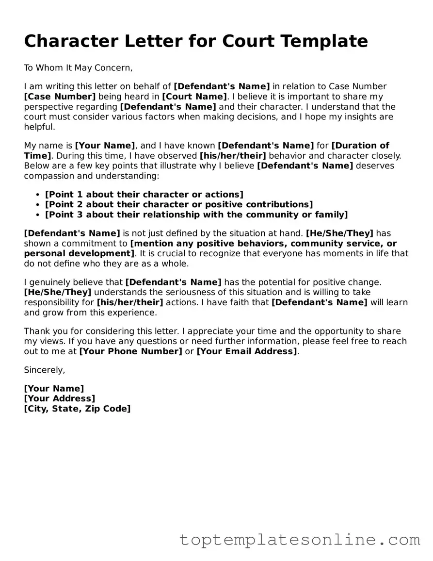 Attorney-Approved Character Letter for Court Form