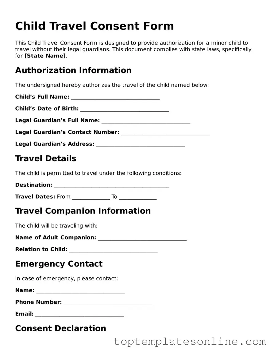 Attorney-Approved Child Travel Consent Form Form