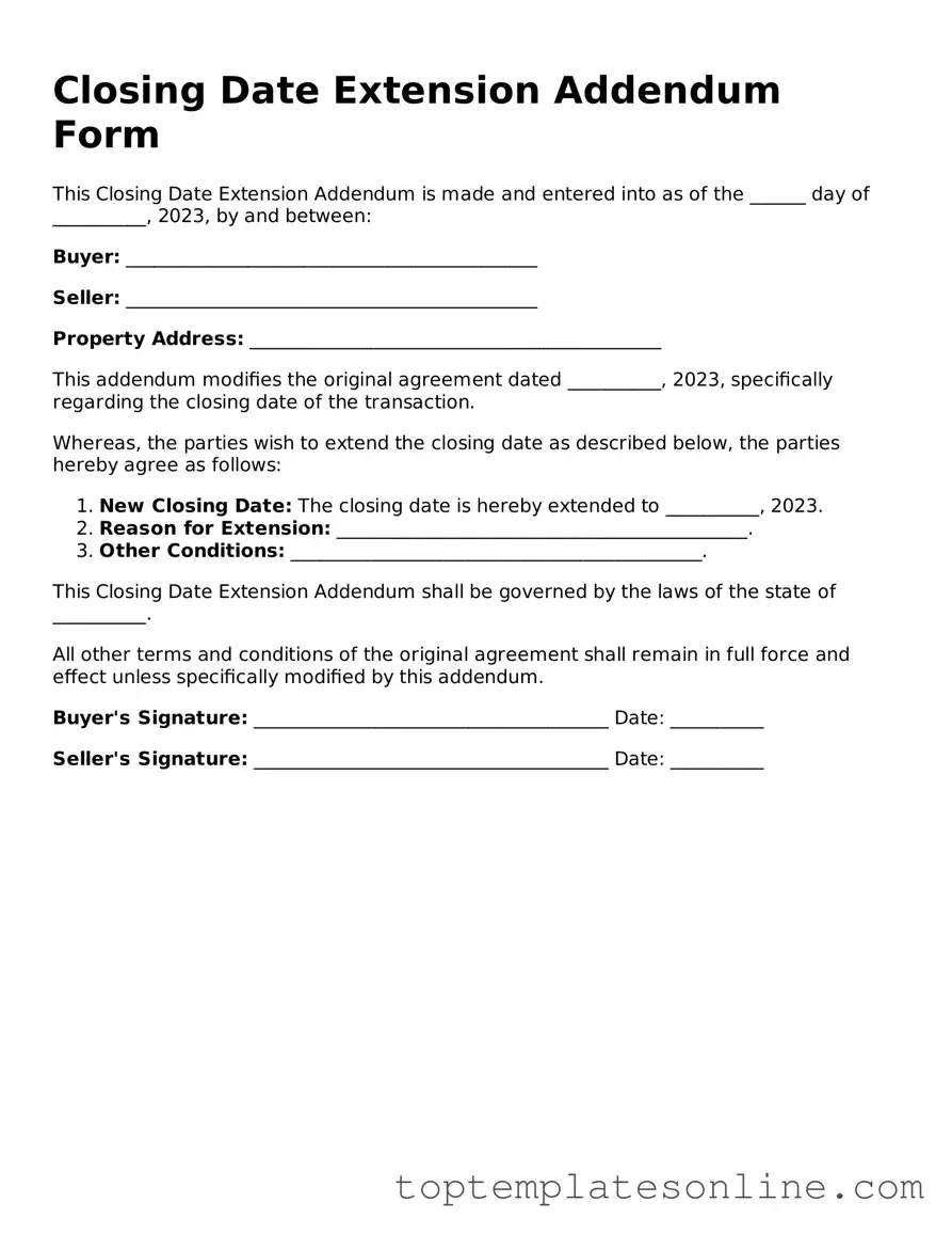 Attorney-Approved Closing Date Extension Addendum Form Form