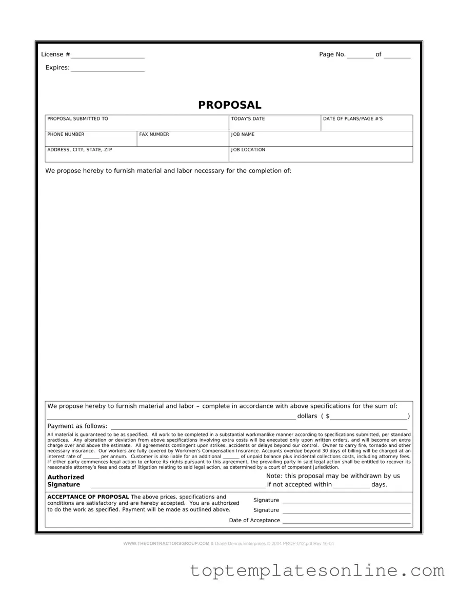 Fillable Construction proposal form Form