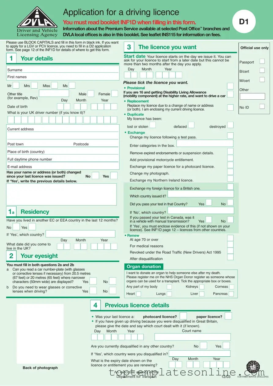Fillable D1 Dvla Form