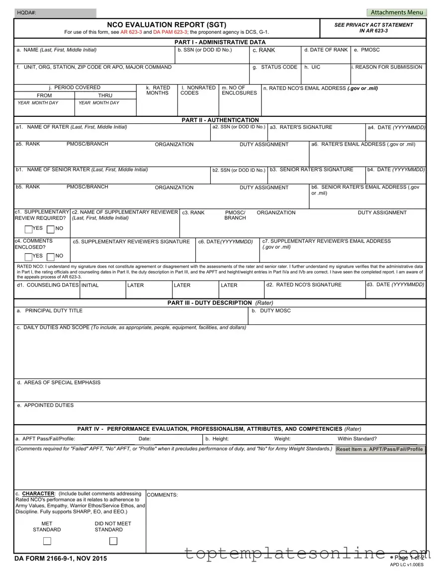 Fillable Da 2166 9 1 Form
