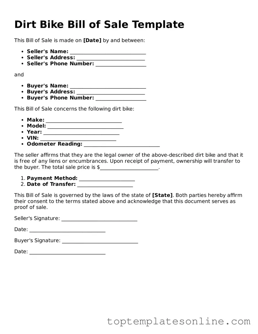Attorney-Approved Dirt Bike Bill of Sale Form