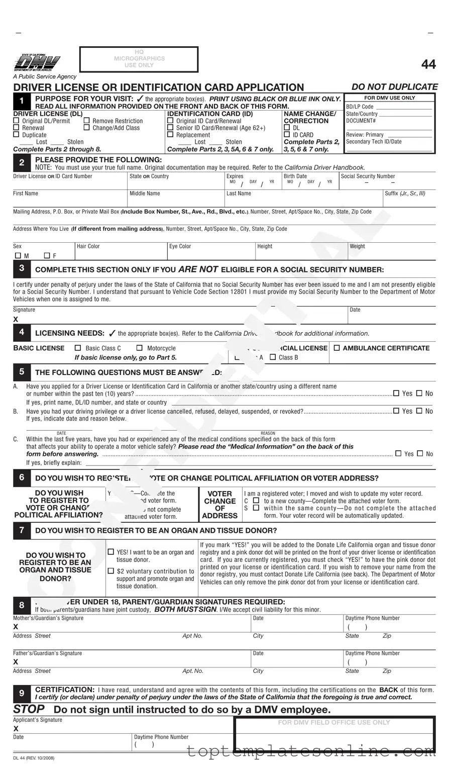 Fillable Ca Dmv Dl 44 Form