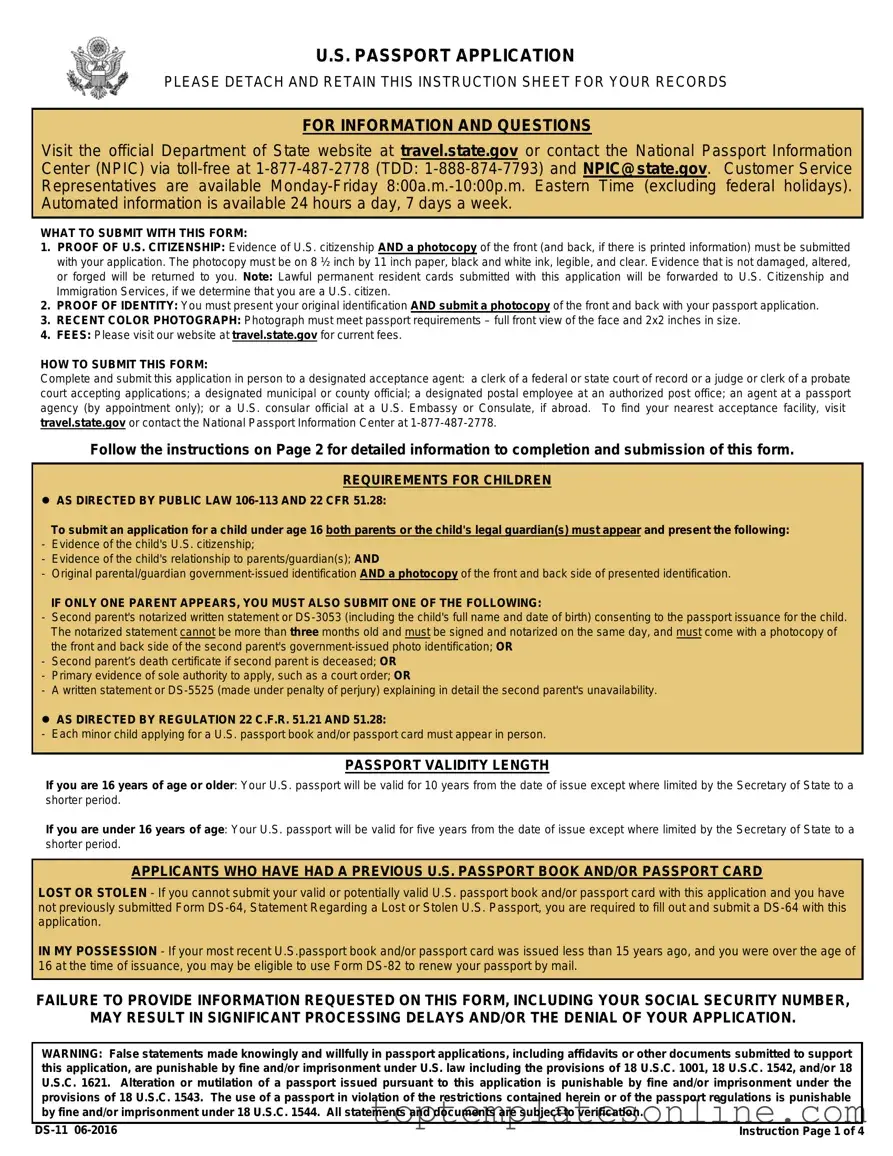 Fillable DS-11 U.S. Passport application Form