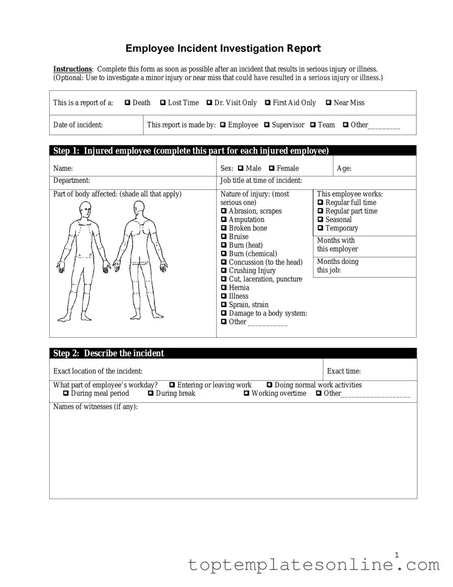 Fillable Employee Accident Report Form