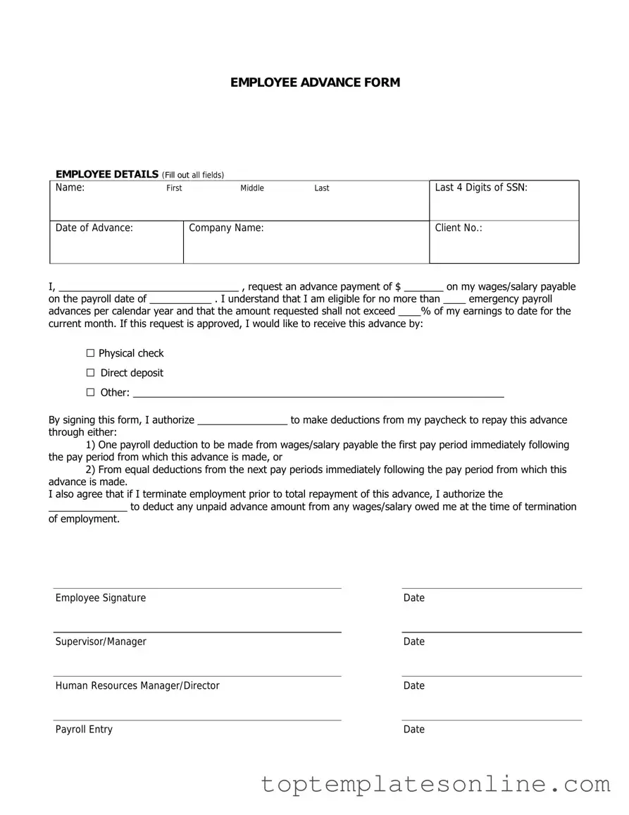 Fillable Employee Advance Form