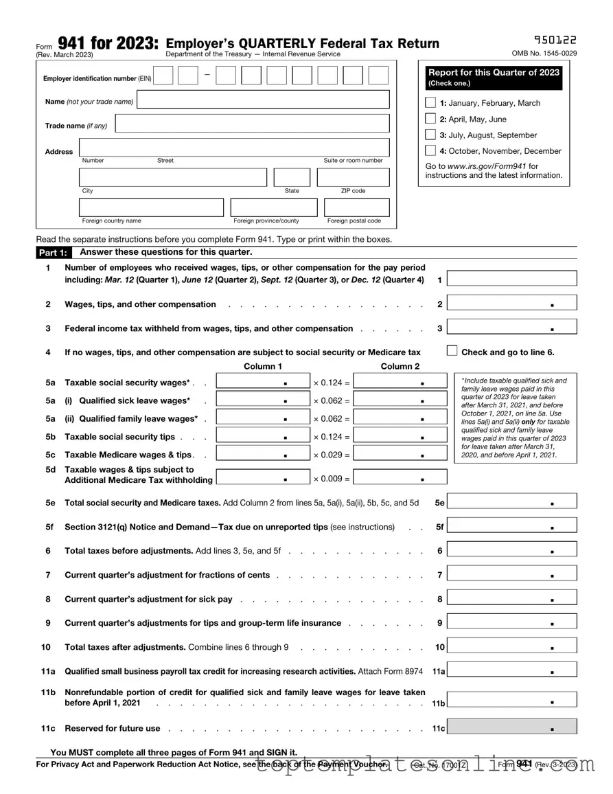 Fillable IRS 941 Form