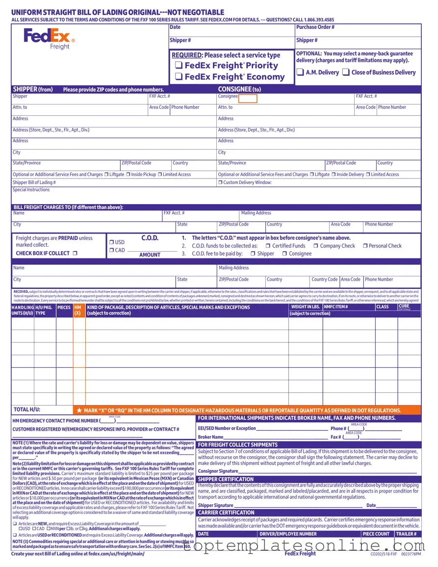 Fillable Fedex Bill Of Lading Form