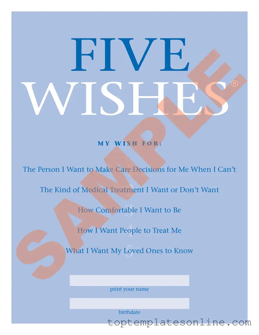 Fillable 5 Wishes Document Form