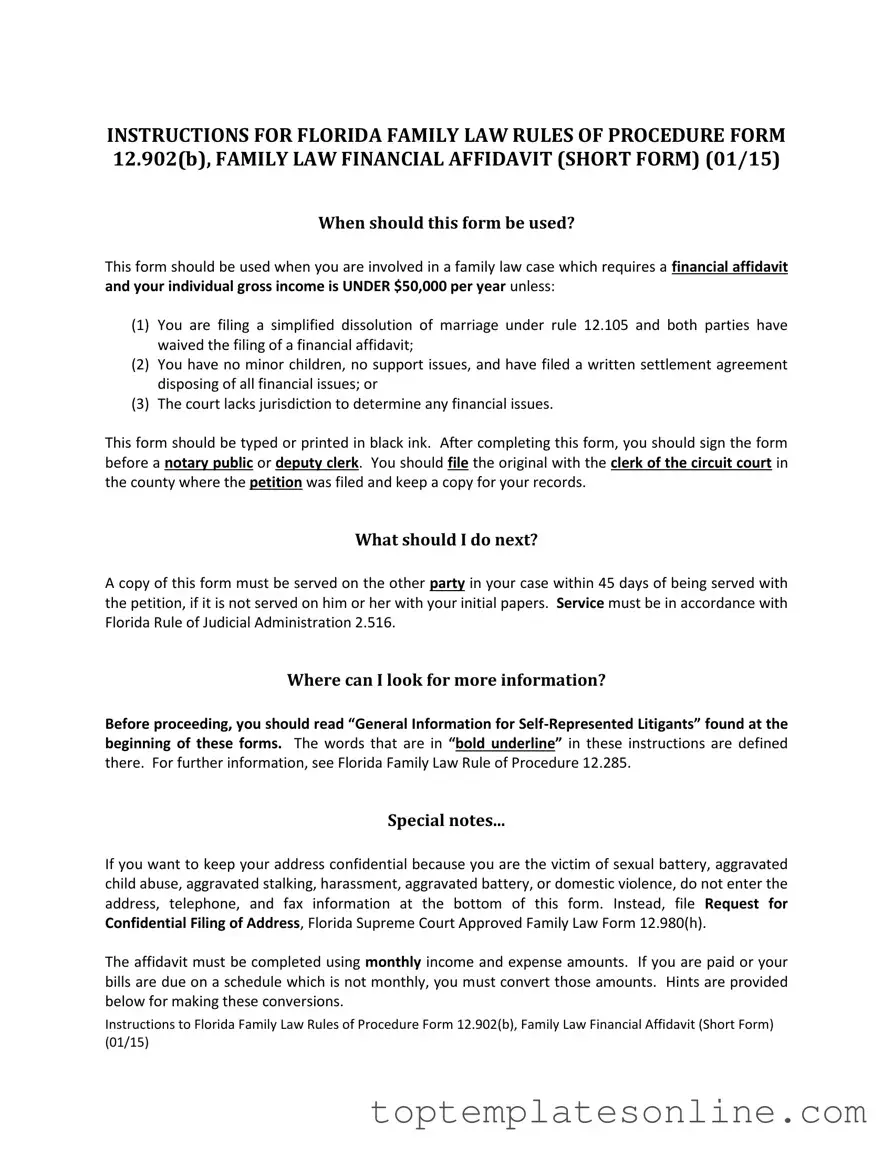Fillable Florida Financial Affidavit Short 12.902(b) Form