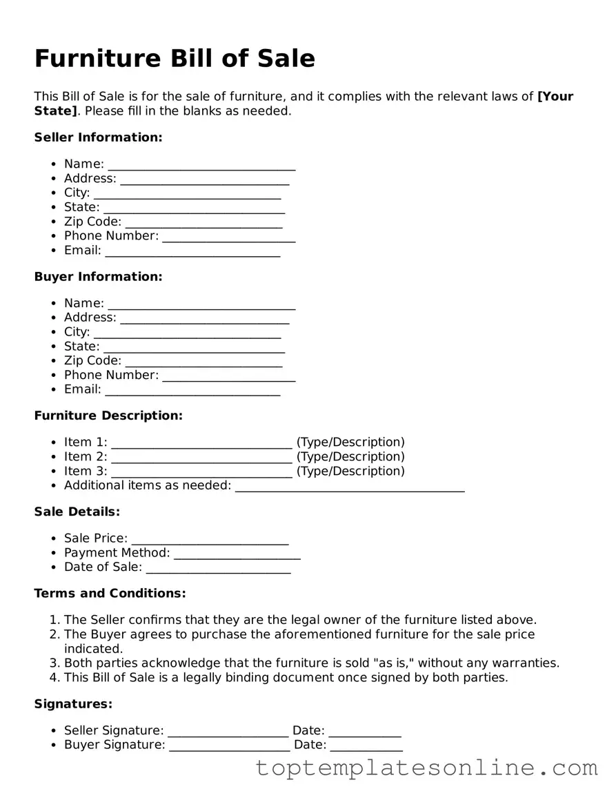 Attorney-Approved Furniture Bill of Sale Form