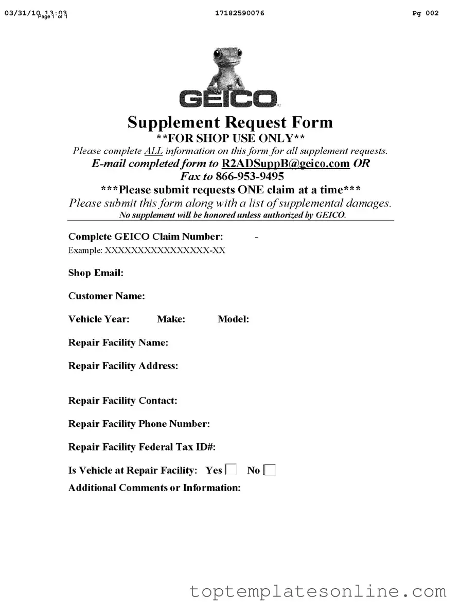 Fillable Geico Supplement Request Form