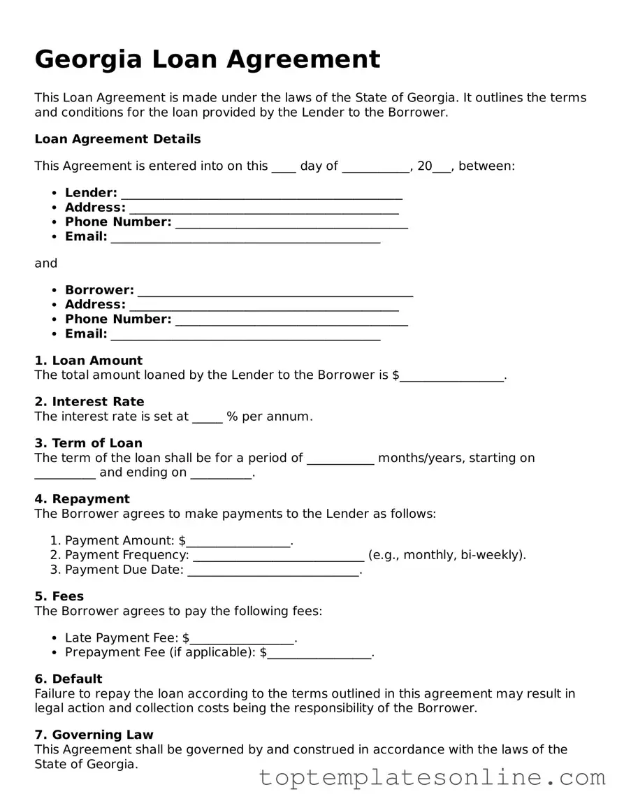 Blank Loan Agreement Template for Georgia State