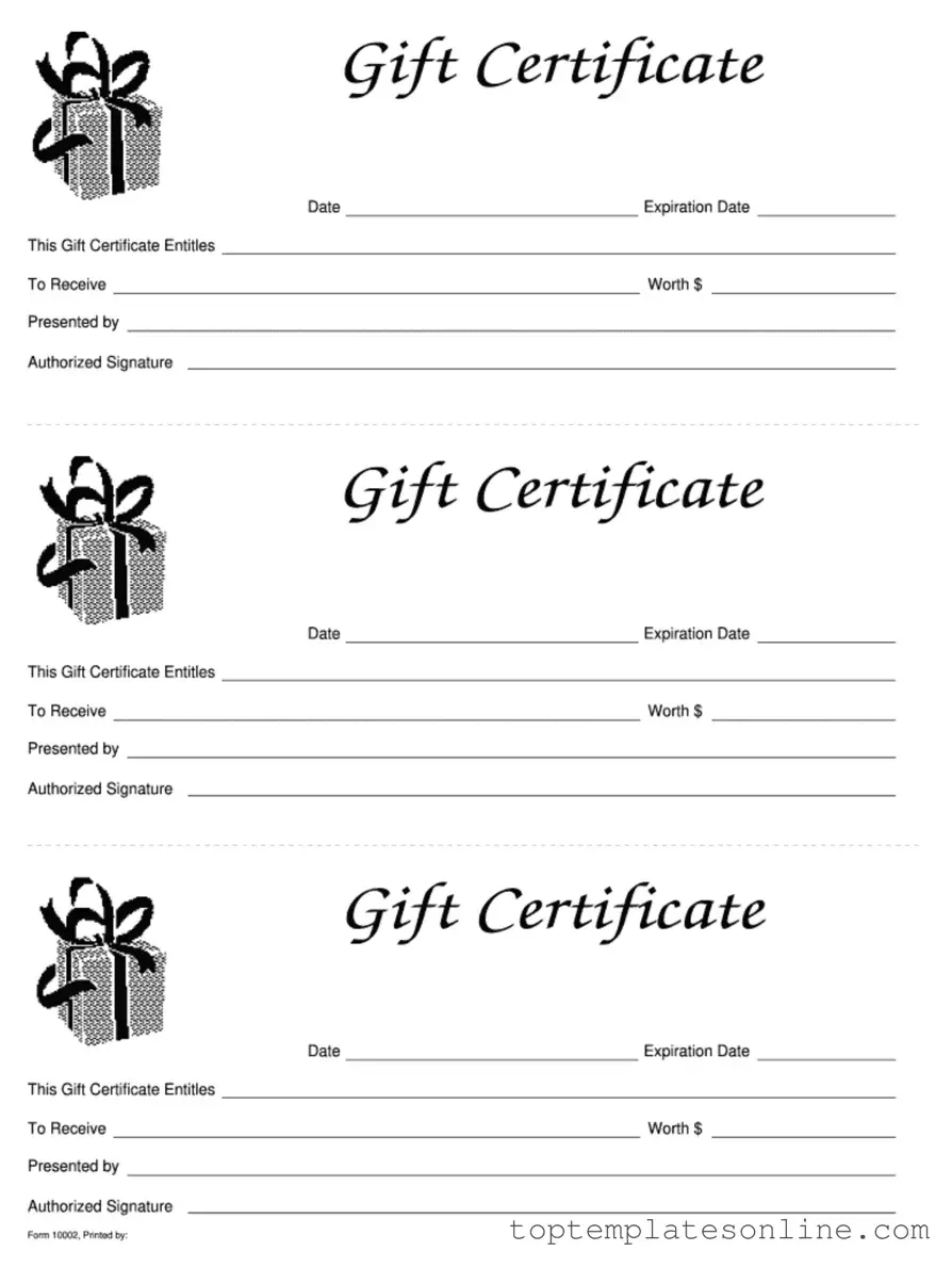 Fillable Gift Certificate Form