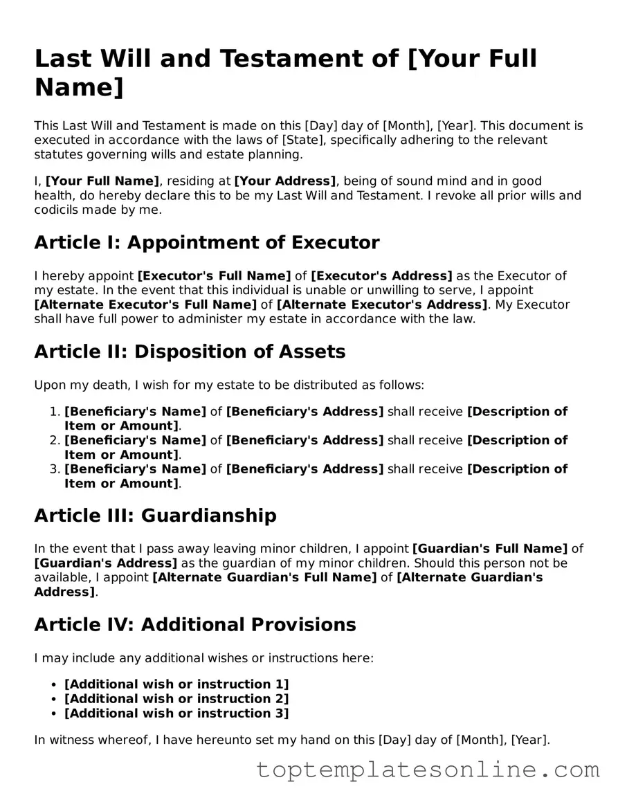 Attorney-Approved Last Will and Testament Form