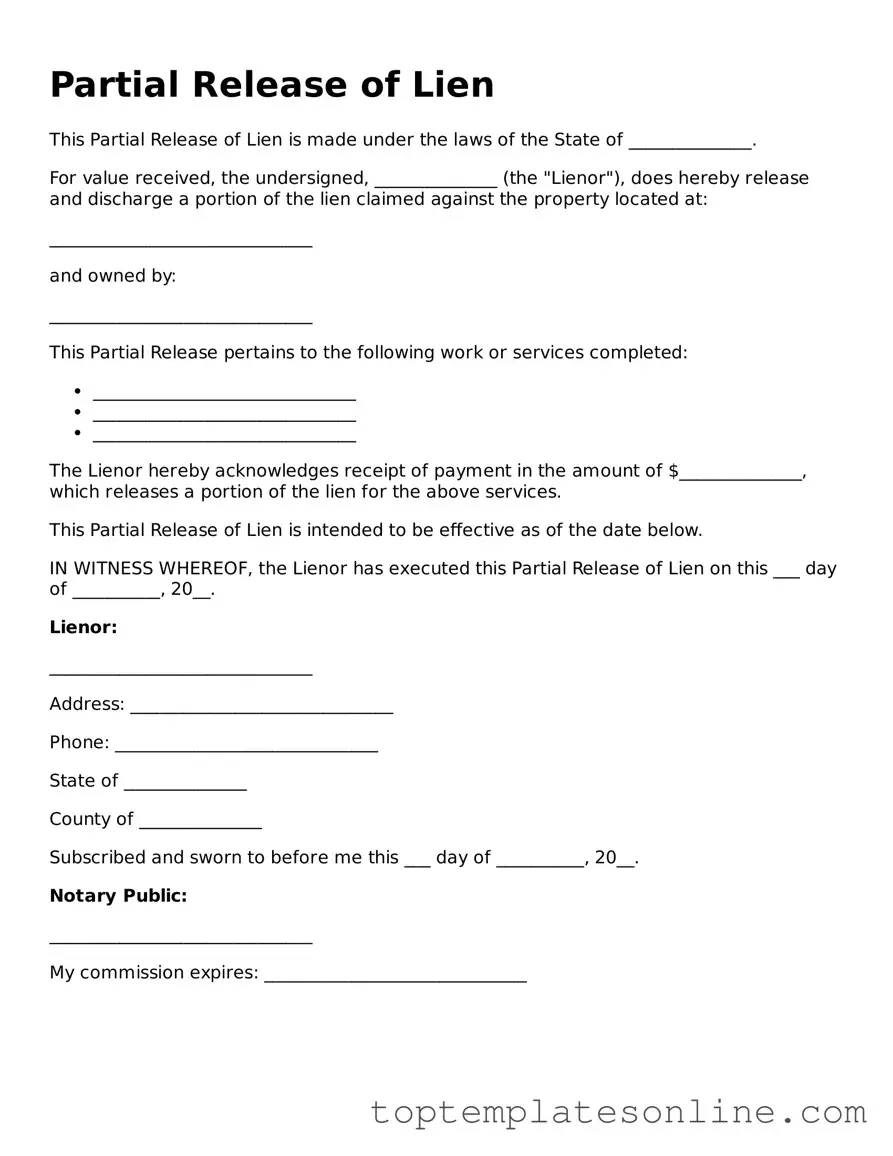 Attorney-Approved Partial Release of Lien Form