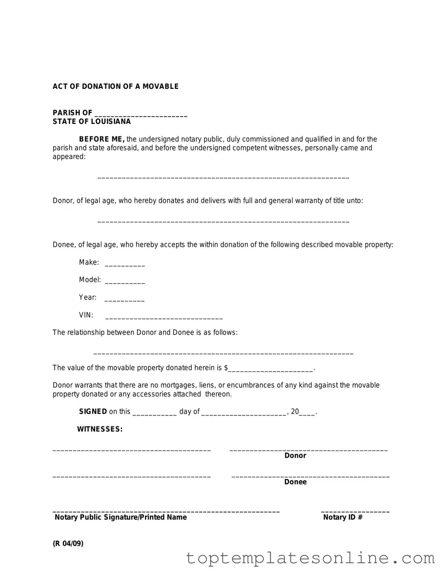 Fillable Louisiana act of donation Form