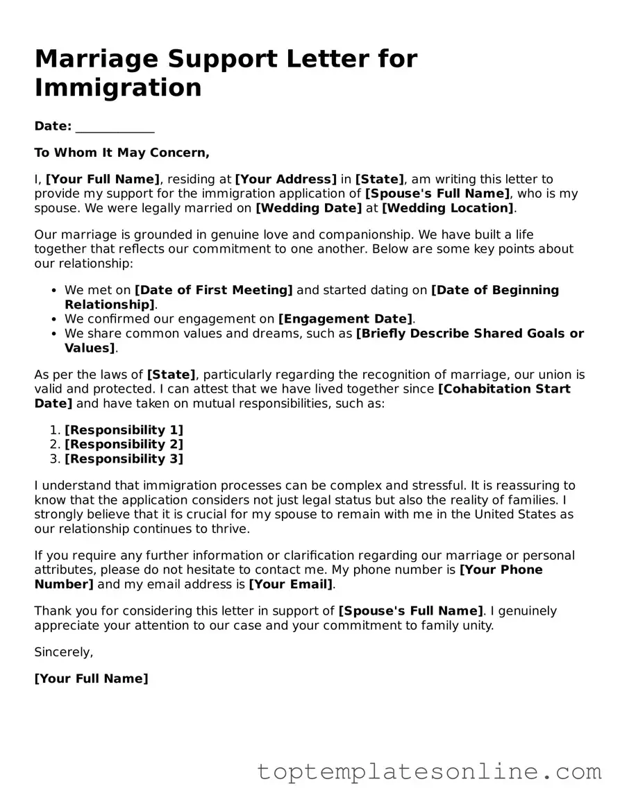 Attorney-Approved Marriage Support Letter for Immigration Form