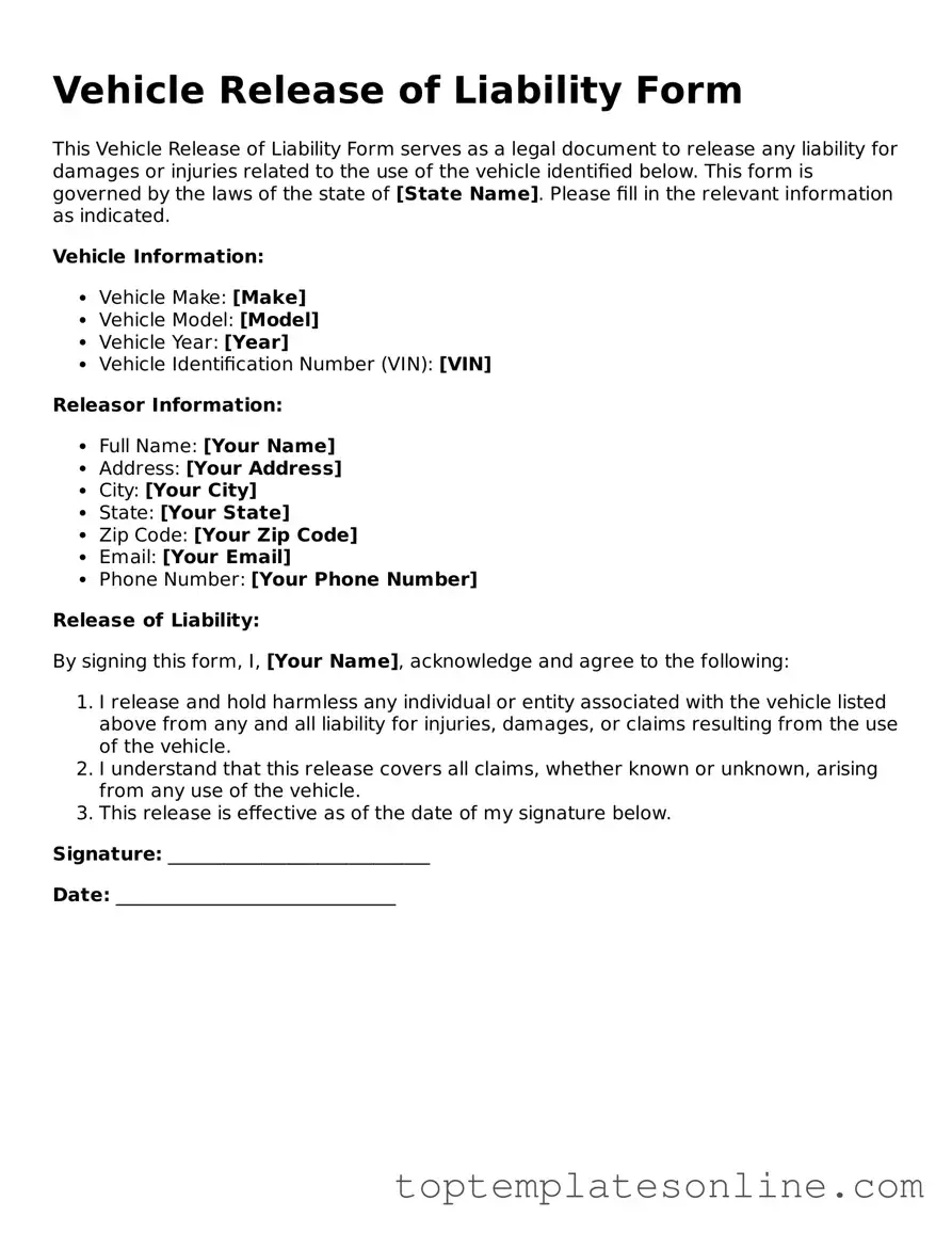 Attorney-Approved Vehicle Release of Liability Form