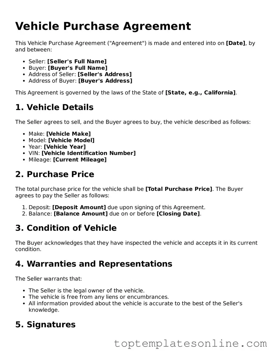 Attorney-Approved Vehicle Purchase Agreement Form