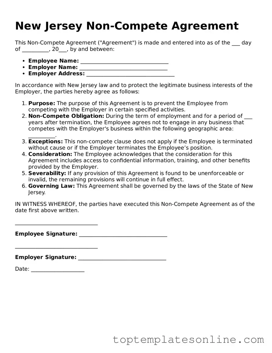 Blank Non-compete Agreement Template for New Jersey State