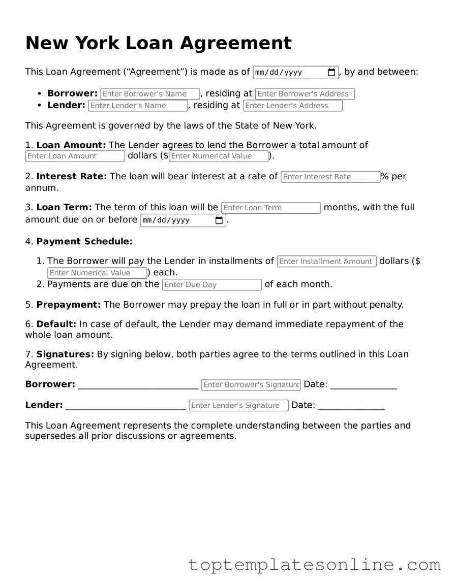 Blank Loan Agreement Template for New York State