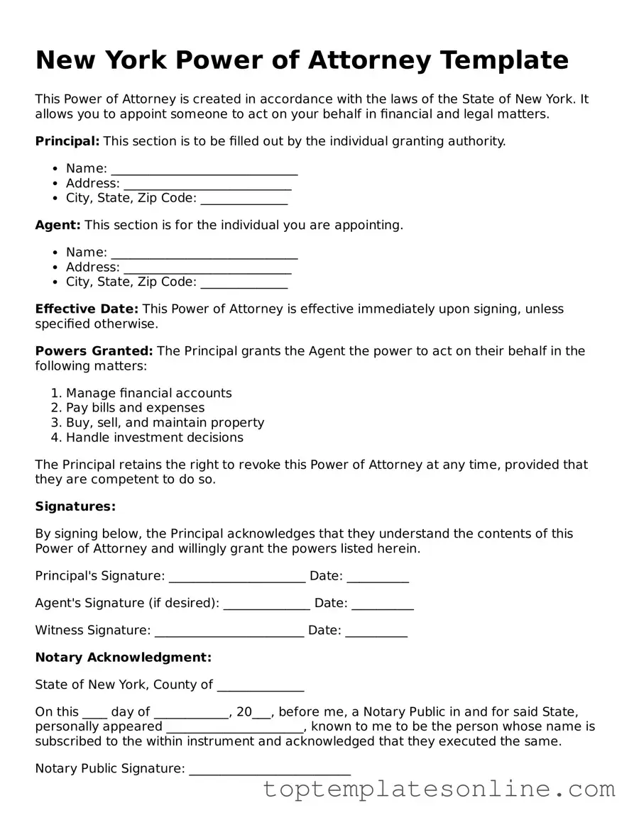 Blank Power of Attorney Template for New York State