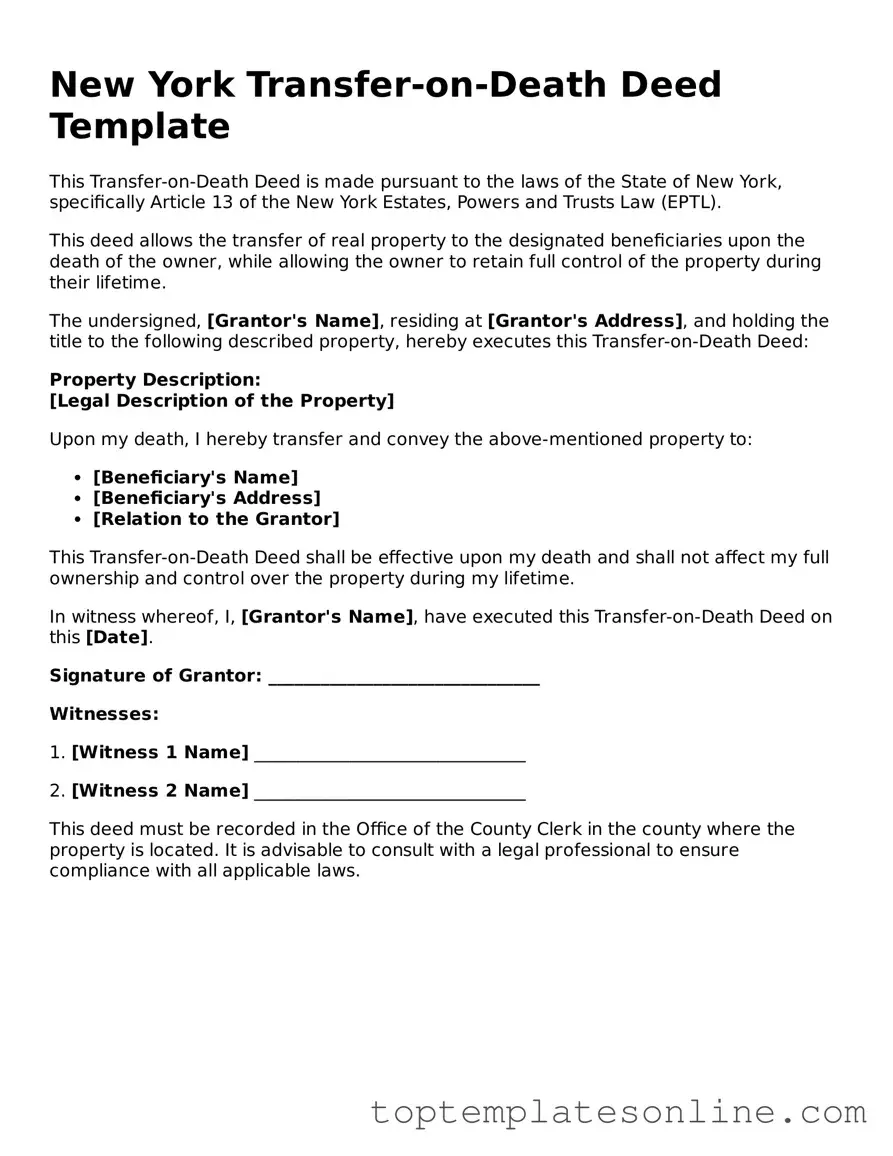Blank Transfer-on-Death Deed Template for New York State