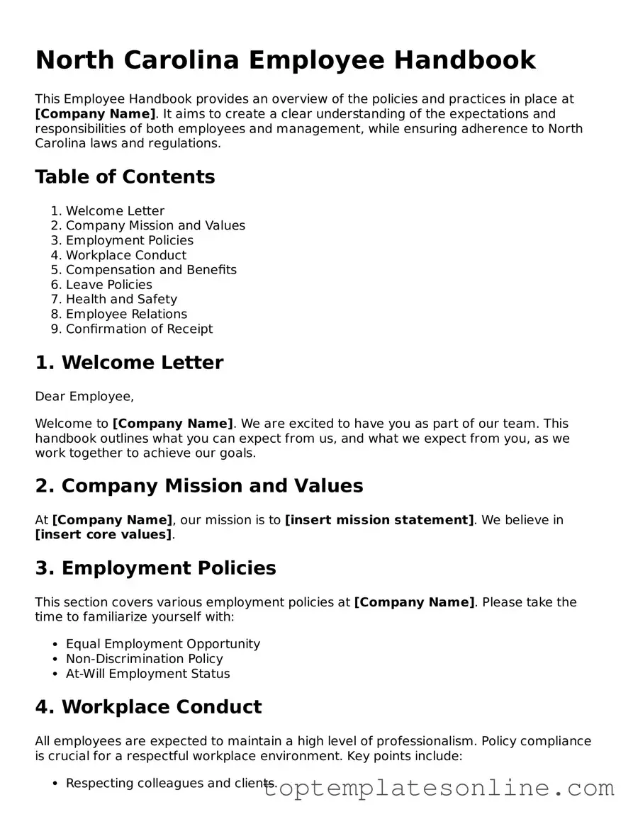 Blank Employee Handbook Template for North Carolina State