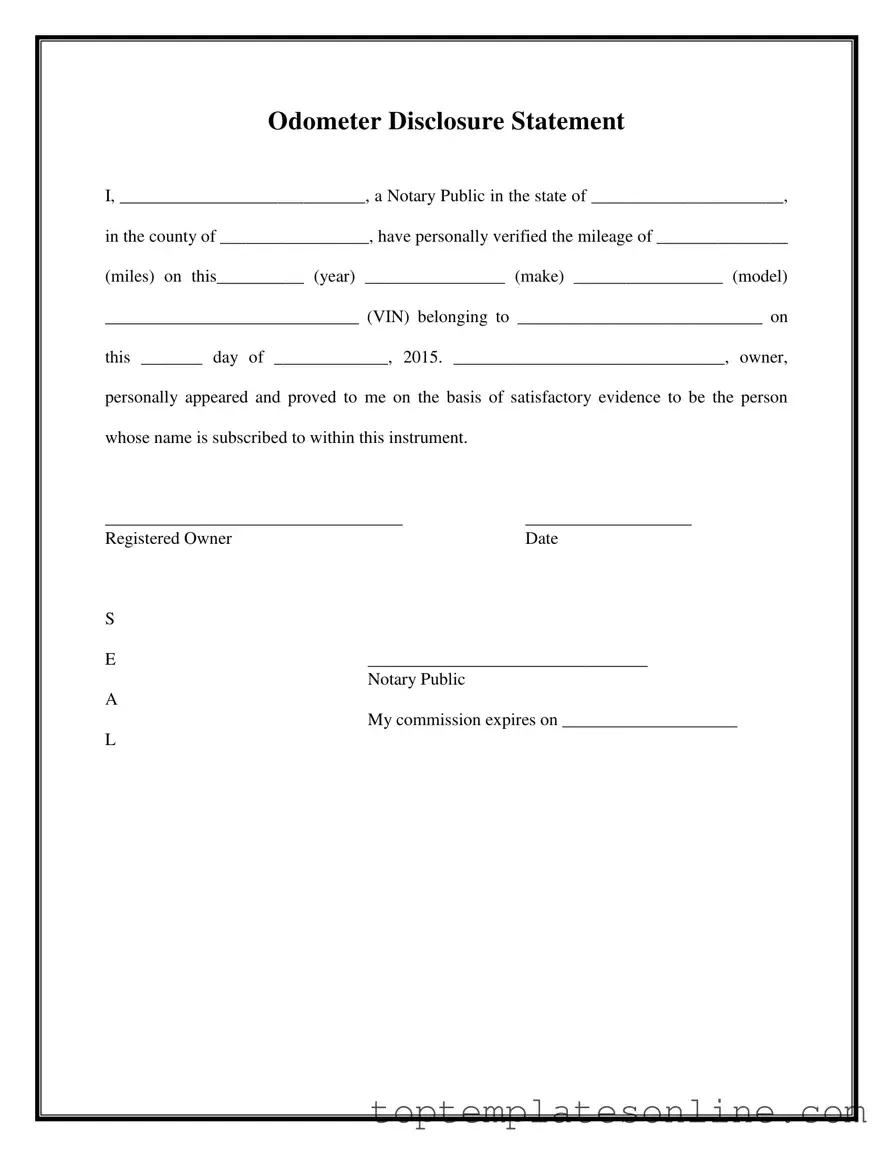 Fillable Notarized Odometer Statement Form